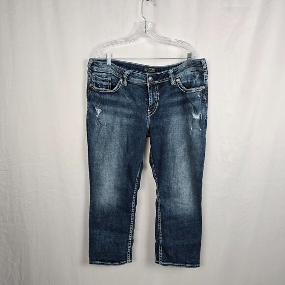 Silver Suki Mid Denim Capri Women's 20 L 23 Distressed Blue Dark Wash - Picture 1 of 16